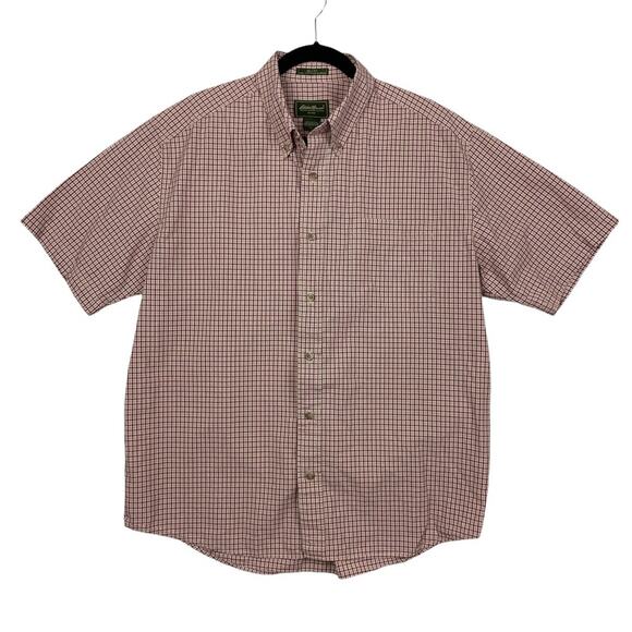 Eddie Bauer Red Plaid Short Sleeve 100% Cotton Button Up Shirt Size Large - Picture 1 of 5